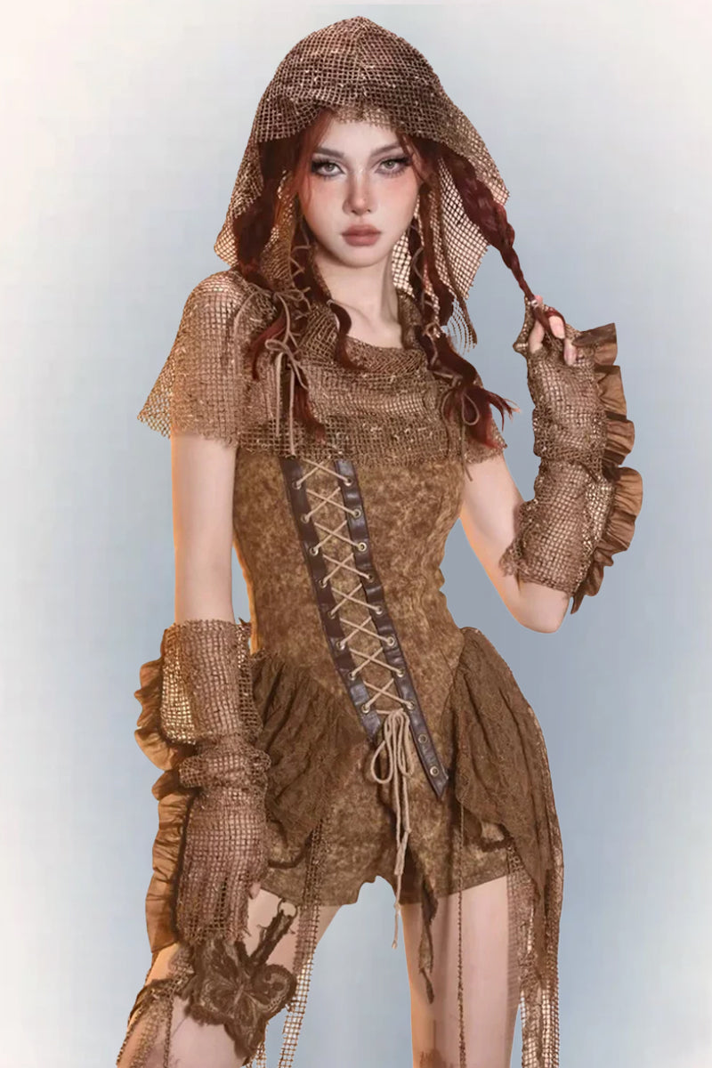 Post‑Apocalyptic Punk Top & Shorts Co‑ord Set