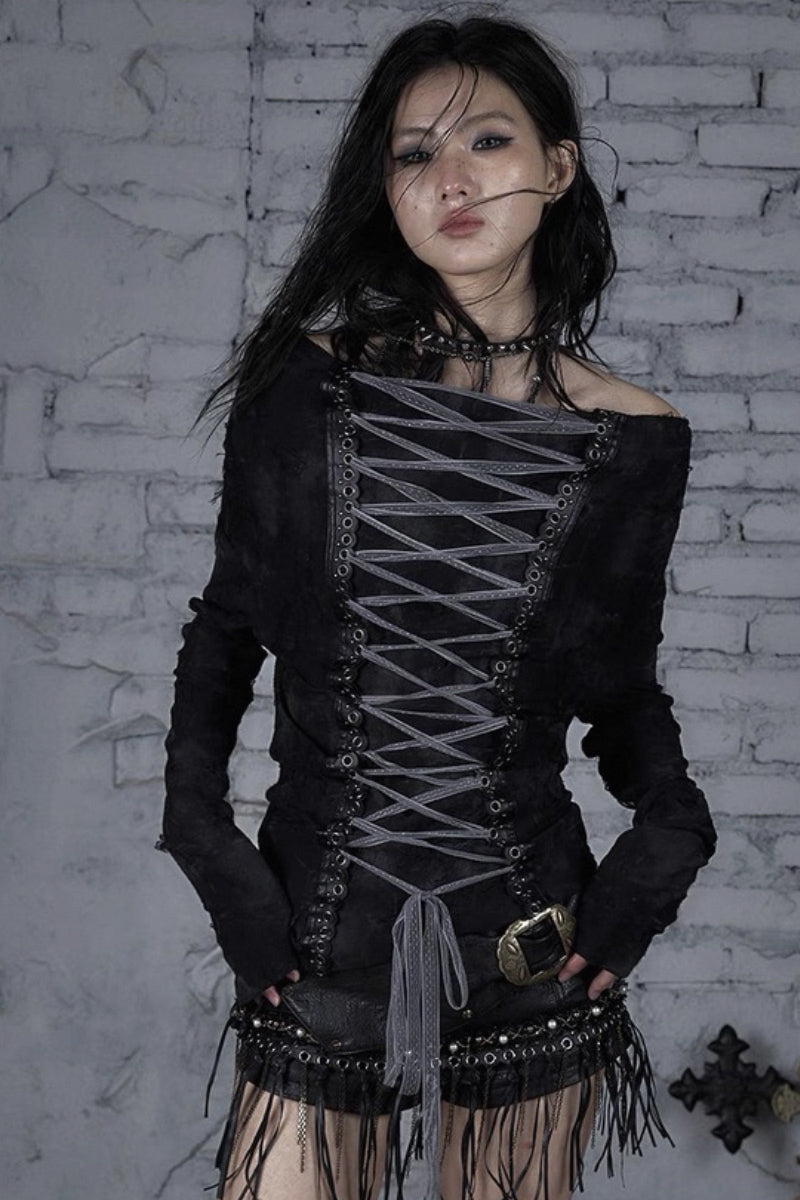 Punk Print Cold-Shoulder Convertible Top