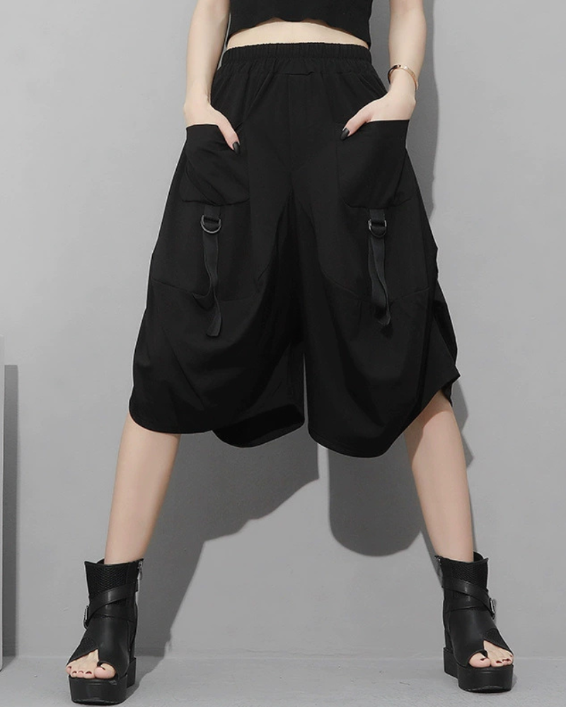 Gothic Dark Style Loose Cargo Bubble Skirt Shorts