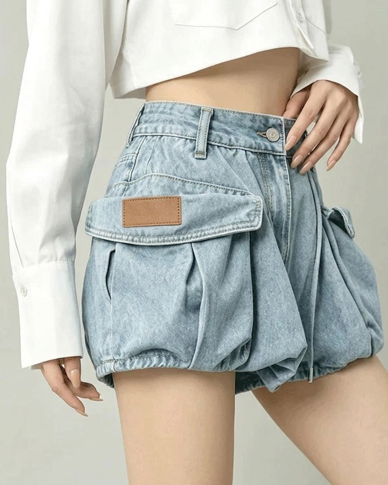 Summer Y2K Style Denim Mini Bubble Shorts Skirt