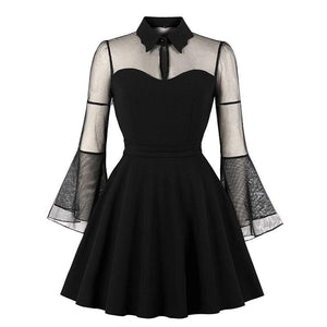 Collared Mesh Sleeves Mini Dress
