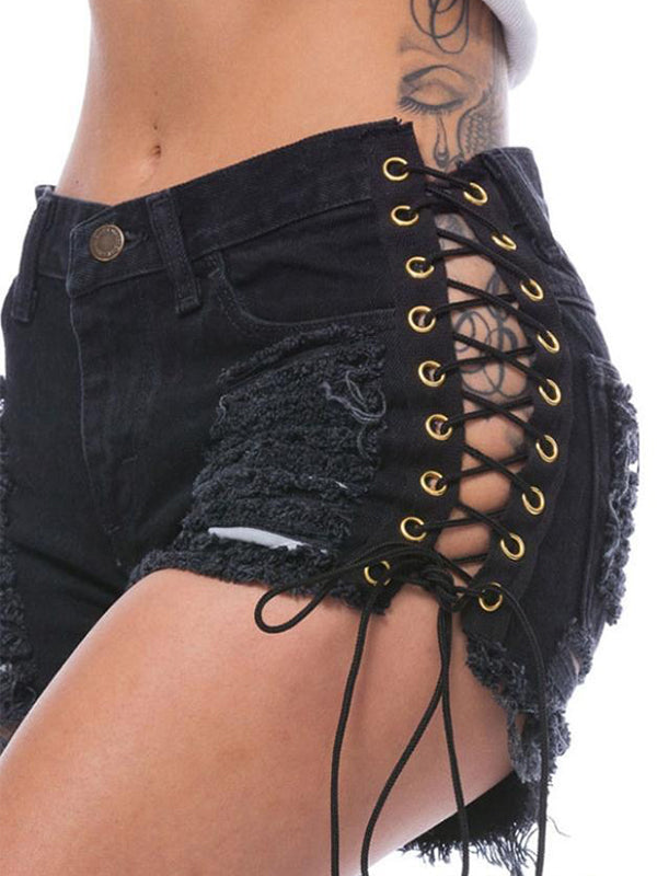 Eyelets Side Denim Shorts