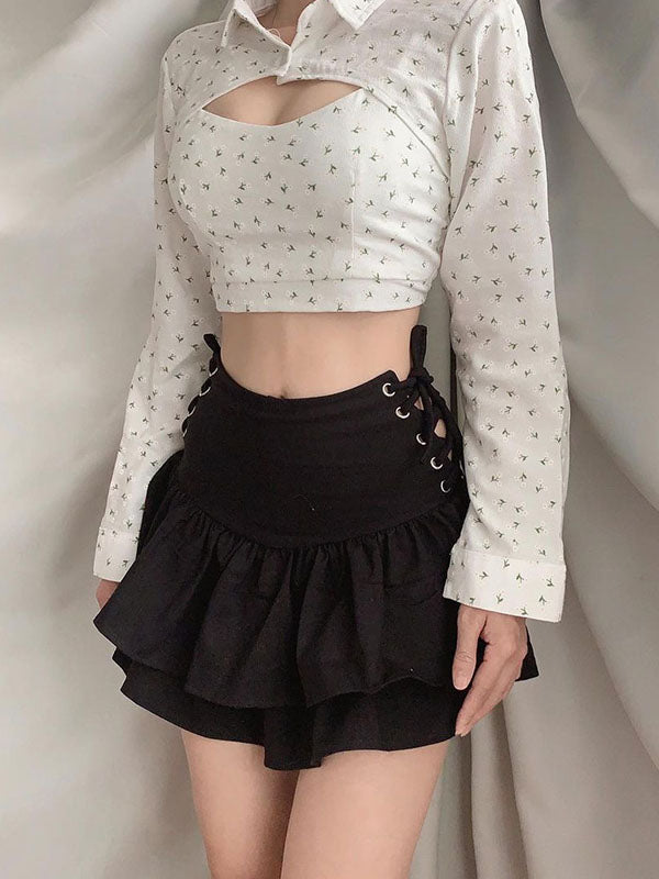 Black Lace Up Mini Skirt