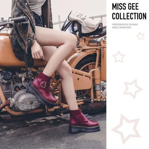 Burgundy Zipper Motorcycle Boots