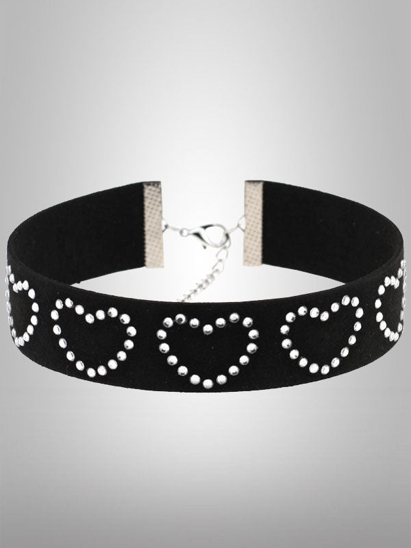 Velvet Microfiber Rivet Heart Choker