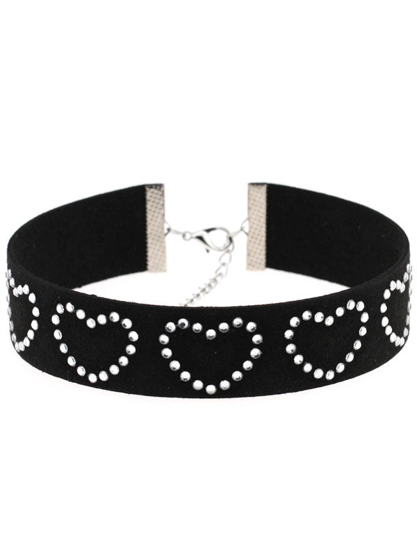Velvet Microfiber Rivet Heart Choker