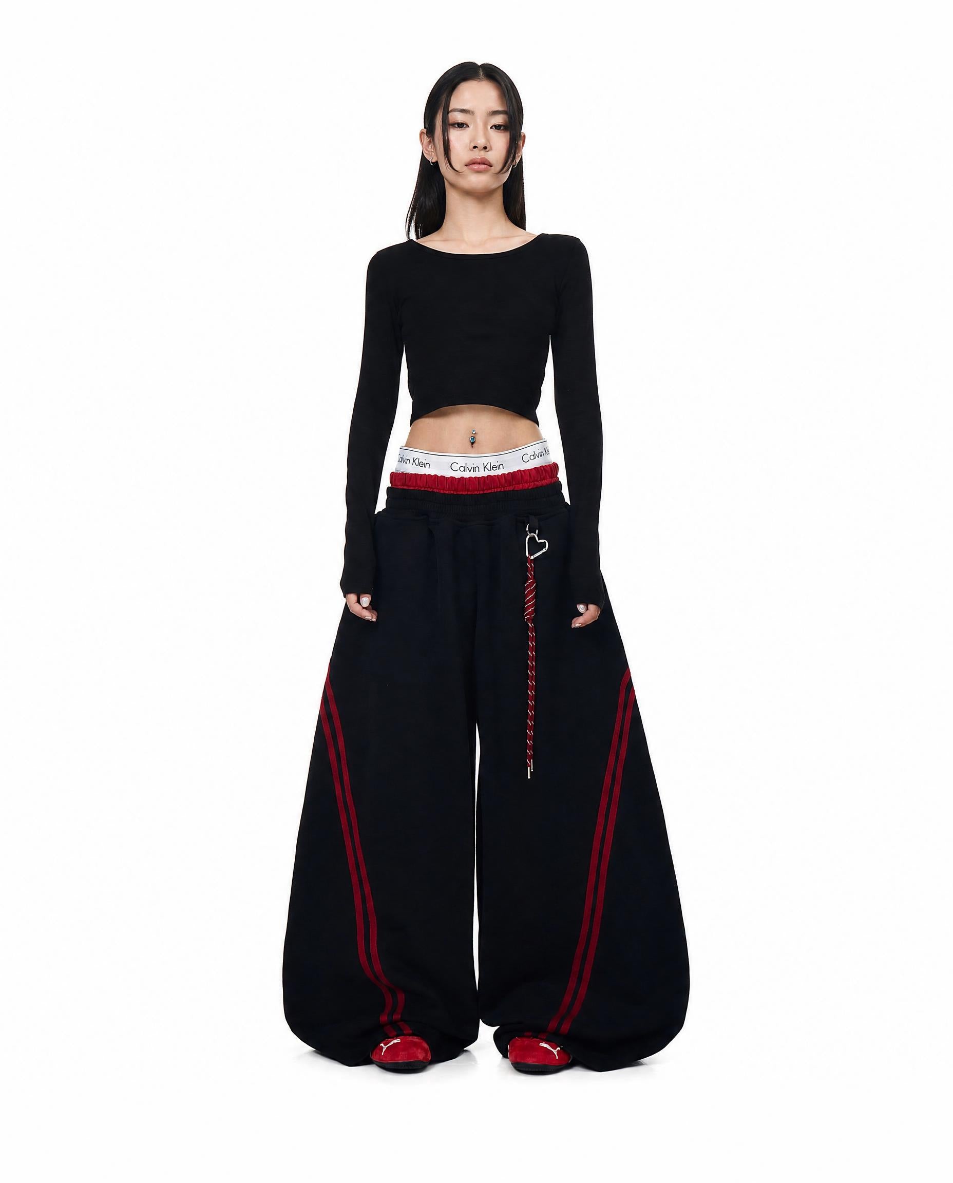 Striped Panel Wide-Leg Baggy Sweatpants American Streetwear