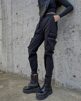Street Functional Women Black Cargo Pants