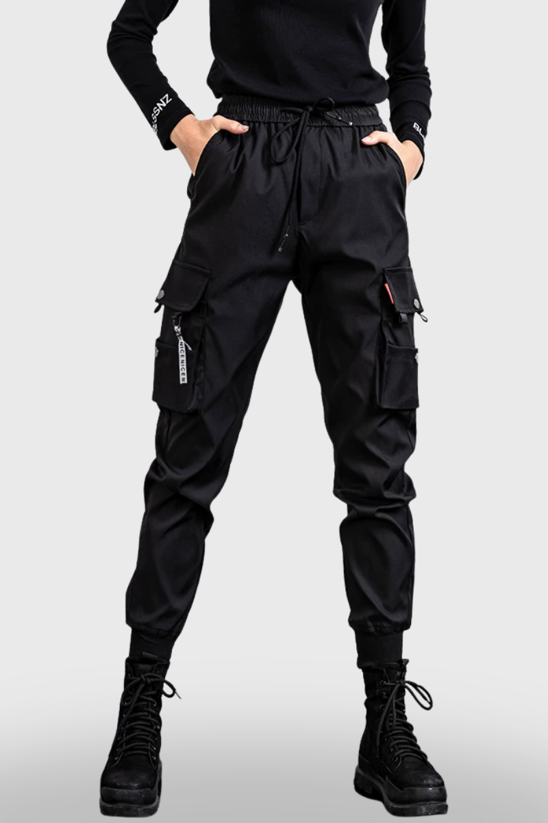 Black Slim Women Cargo Pants