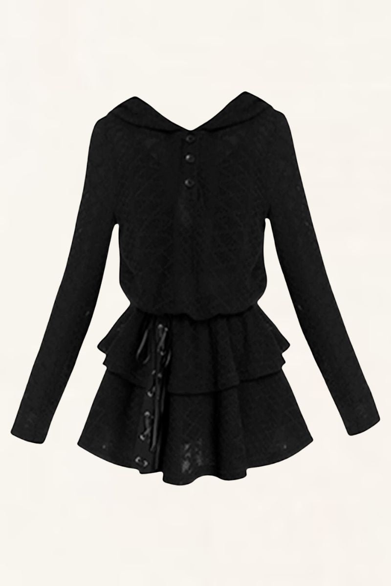 Dark Elastic Waist Hooded Knit Dress