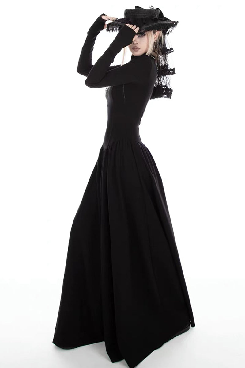 Dark Gothic A-Line Flare Maxi Dress