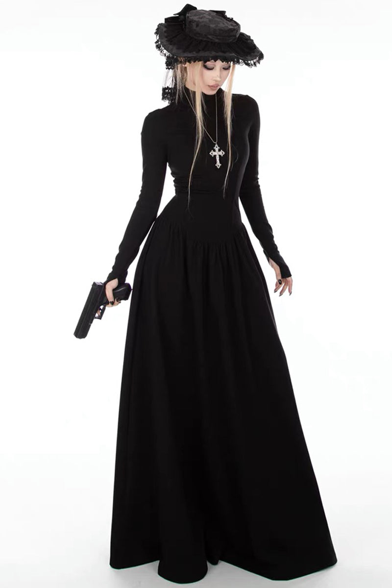 Dark Gothic A-Line Flare Maxi Dress