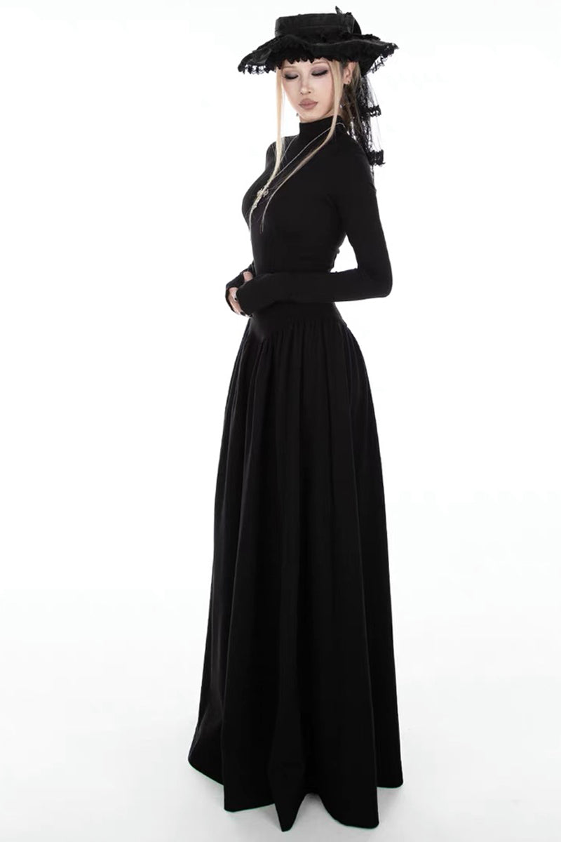 Dark Gothic A-Line Flare Maxi Dress