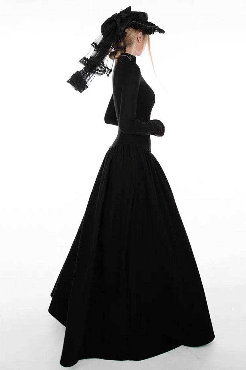 Dark Gothic A-Line Flare Maxi Dress