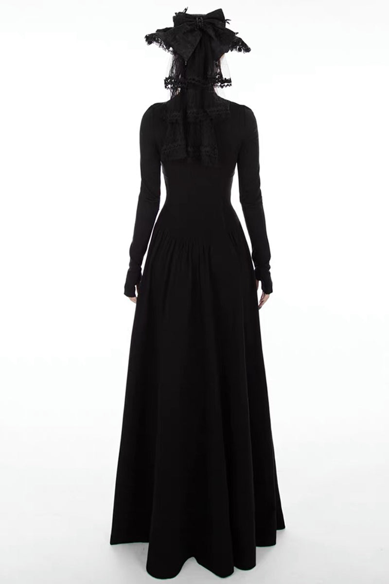 Dark Gothic A-Line Flare Maxi Dress