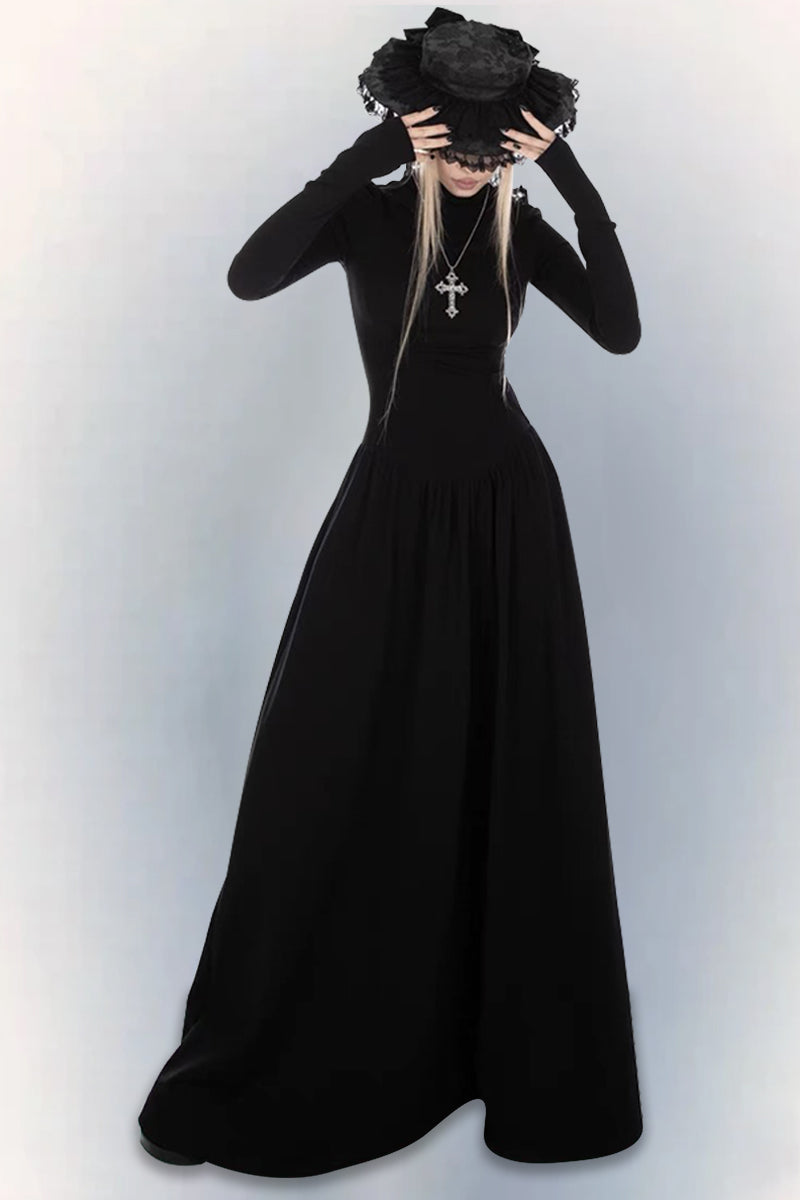 Dark Gothic A-Line Flare Maxi Dress