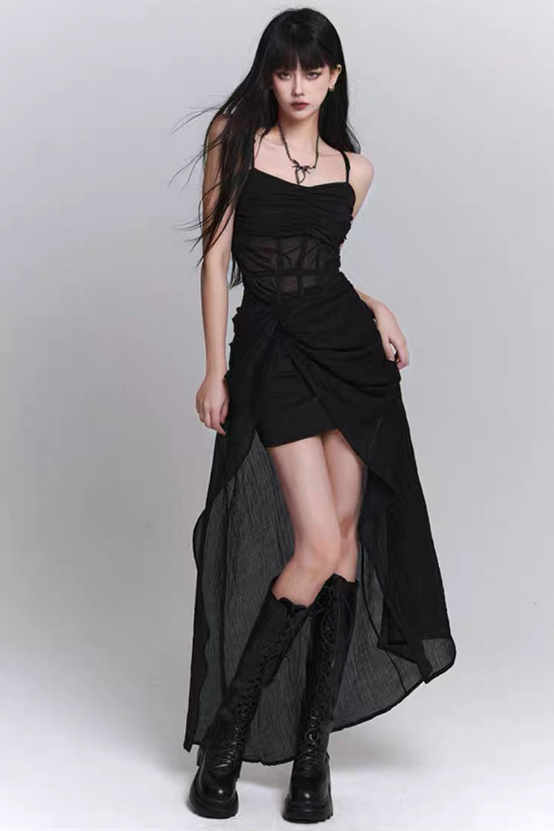 Edgy Black Vampire-style Slip Dress