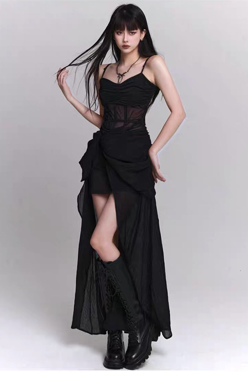Edgy Black Vampire-style Slip Dress