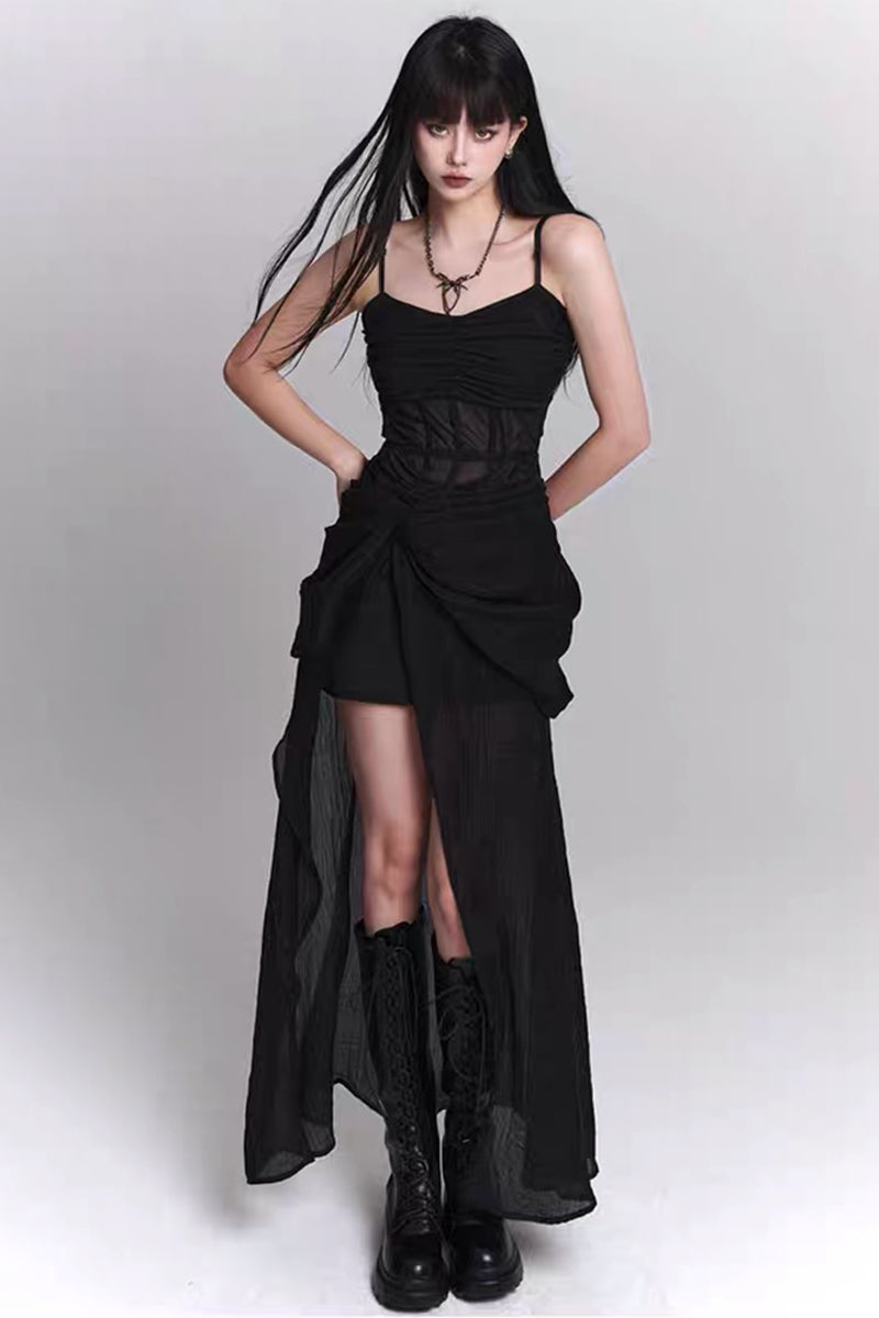 Edgy Black Vampire-style Slip Dress