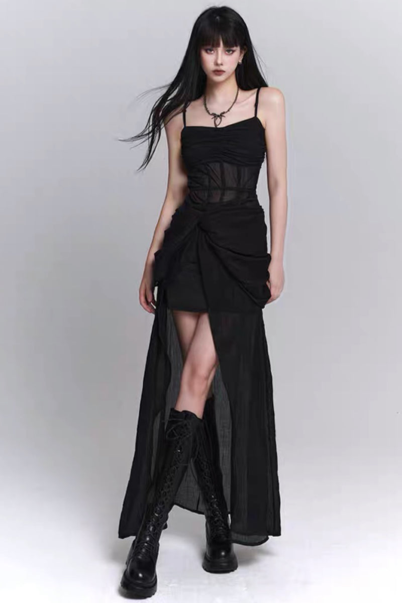 Edgy Black Vampire-style Slip Dress