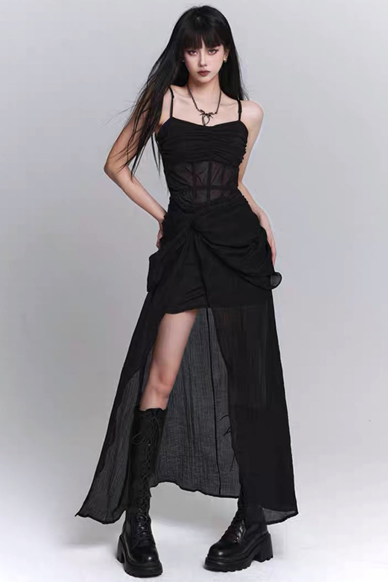 Edgy Black Vampire-style Slip Dress
