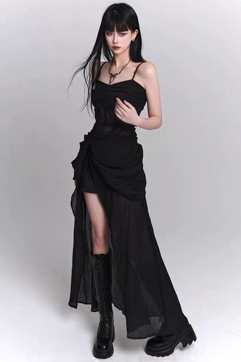 Edgy Black Vampire-style Slip Dress