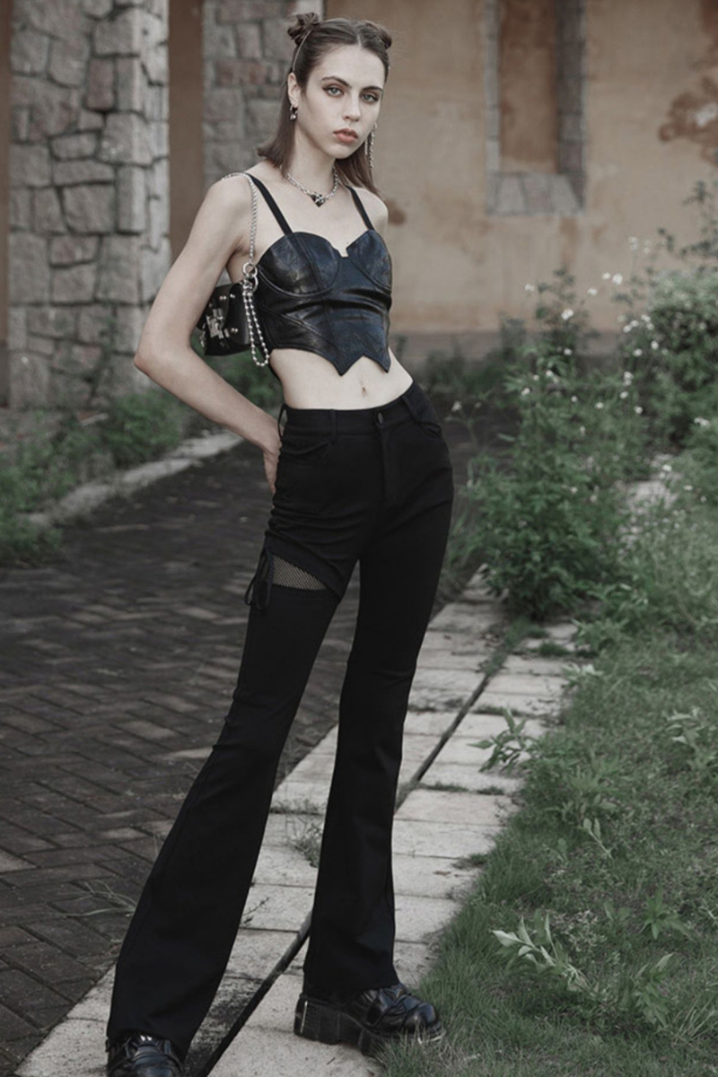 Edgy Street Style High-Waist Slight Flare Pants