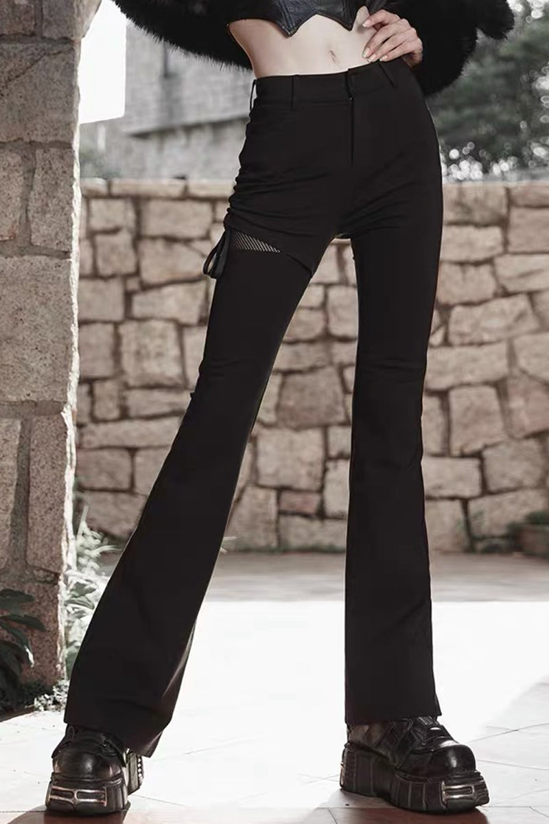 Edgy Street Style High-Waist Slight Flare Pants