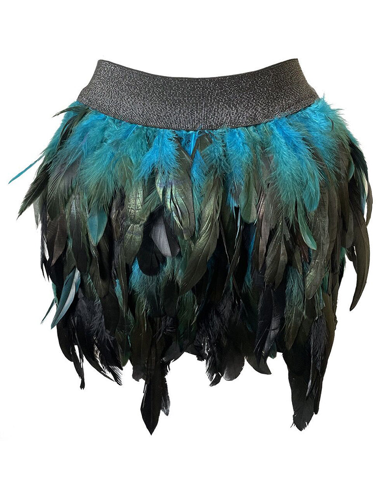 Exotic Colorful Feather Mini Skirt