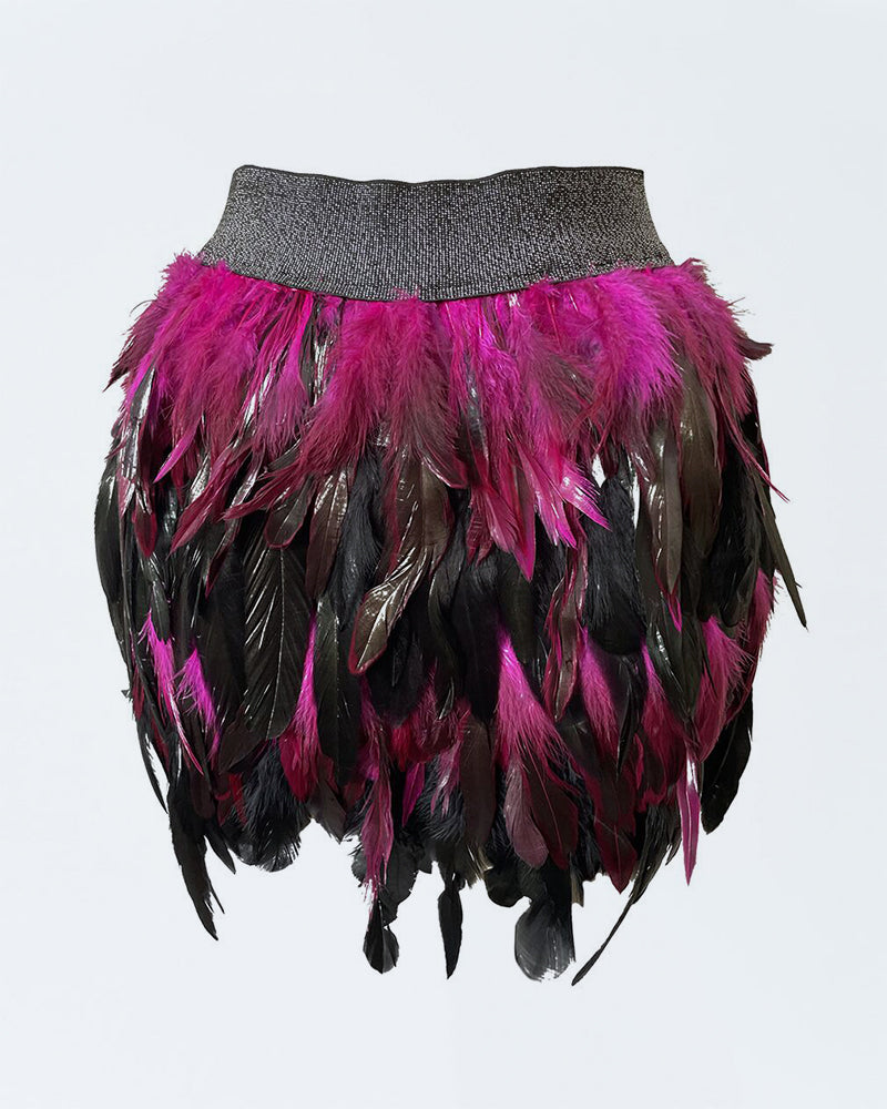 Exotic Colorful Feather Mini Skirt