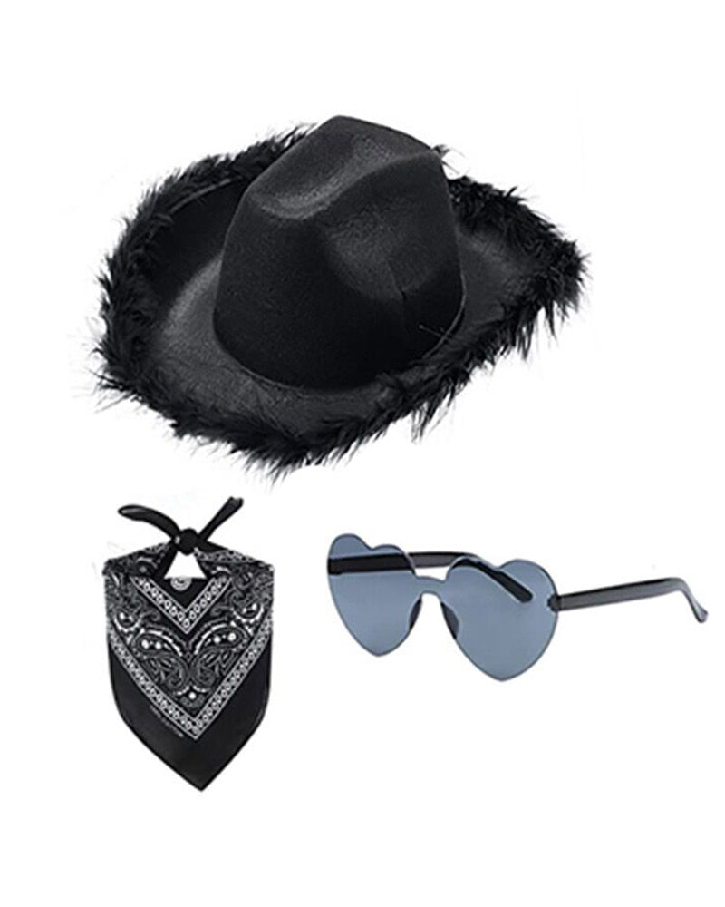 Feather Western Cowboy Hat Heart Sunglasses Cashew Nut Kerchief