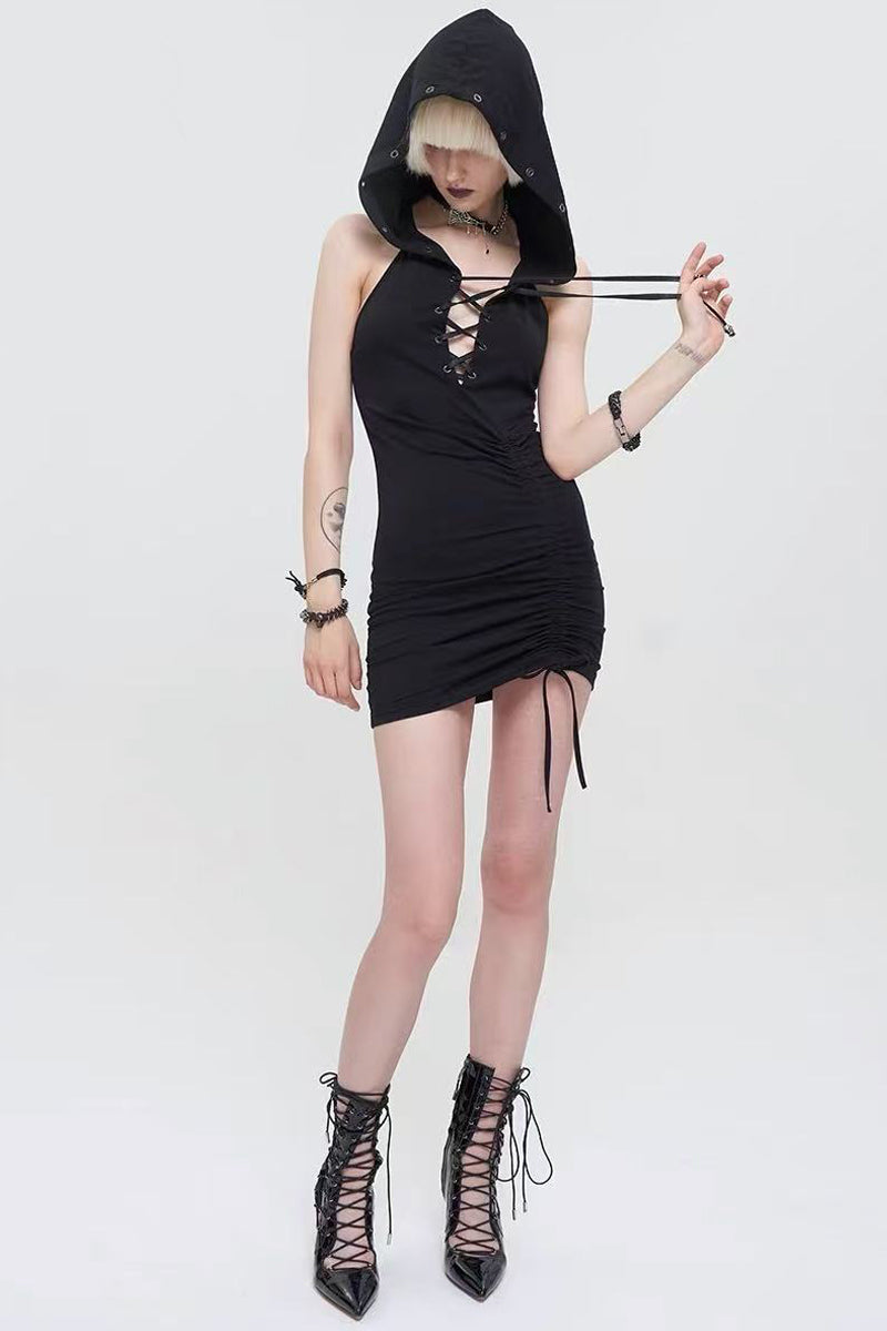 Gothic Hooded Sleeveless Mini Dress