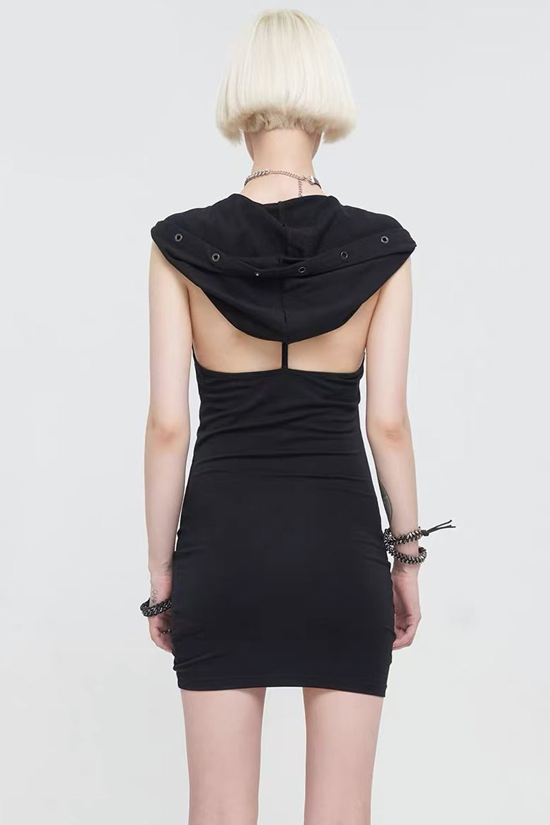 Gothic Hooded Sleeveless Mini Dress