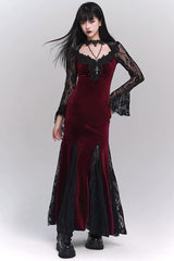 Gothic Lace V-Neck Velvet Mermaid Dress