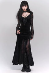 Gothic Lace V-Neck Velvet Mermaid Dress