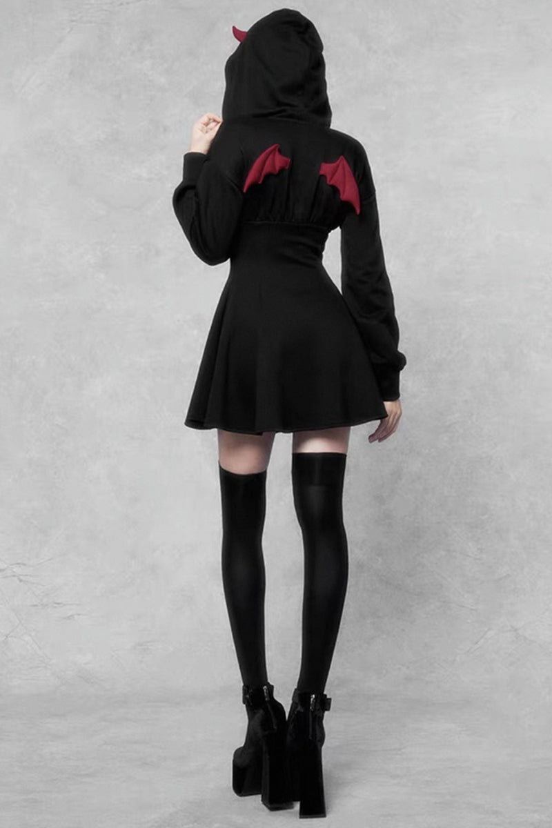 Gothic Little Devil Slim-Fit Hooded Dress