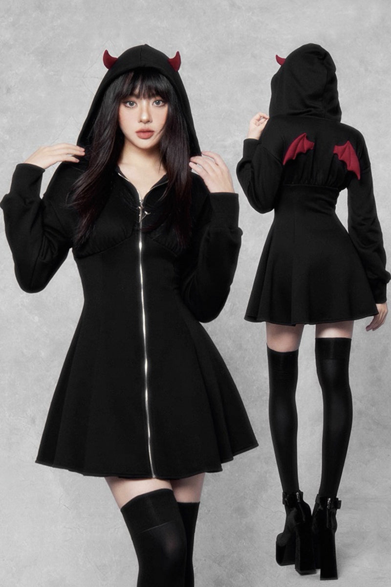 Gothic Little Devil Slim-Fit Hooded Dress