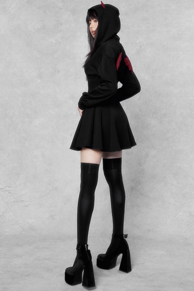 Gothic Little Devil Slim-Fit Hooded Dress