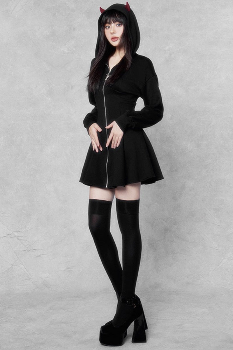 Gothic Little Devil Slim-Fit Hooded Dress