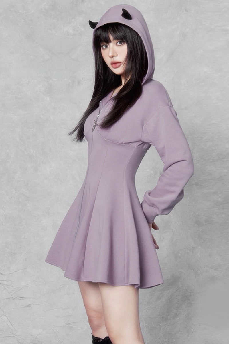 Gothic Little Devil Slim-Fit Hooded Dress