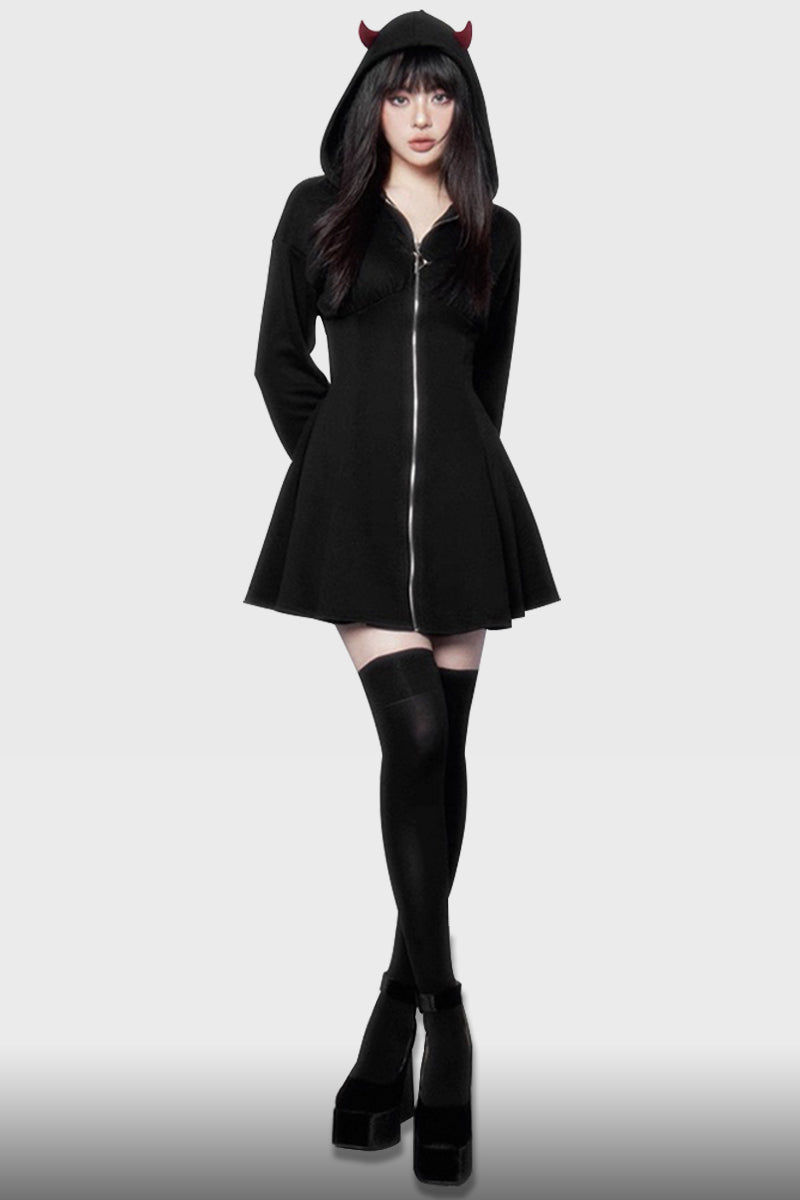 Gothic Little Devil Slim-Fit Hooded Dress