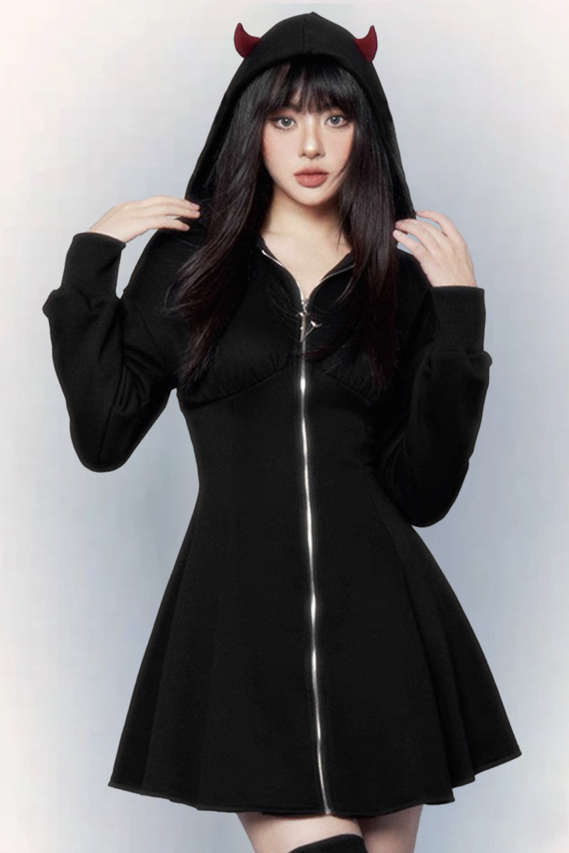 Gothic Little Devil Slim-Fit Hooded Dress