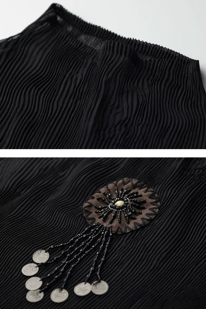 Gothic Pleated Mesh Paneled Top and Bandeau Set