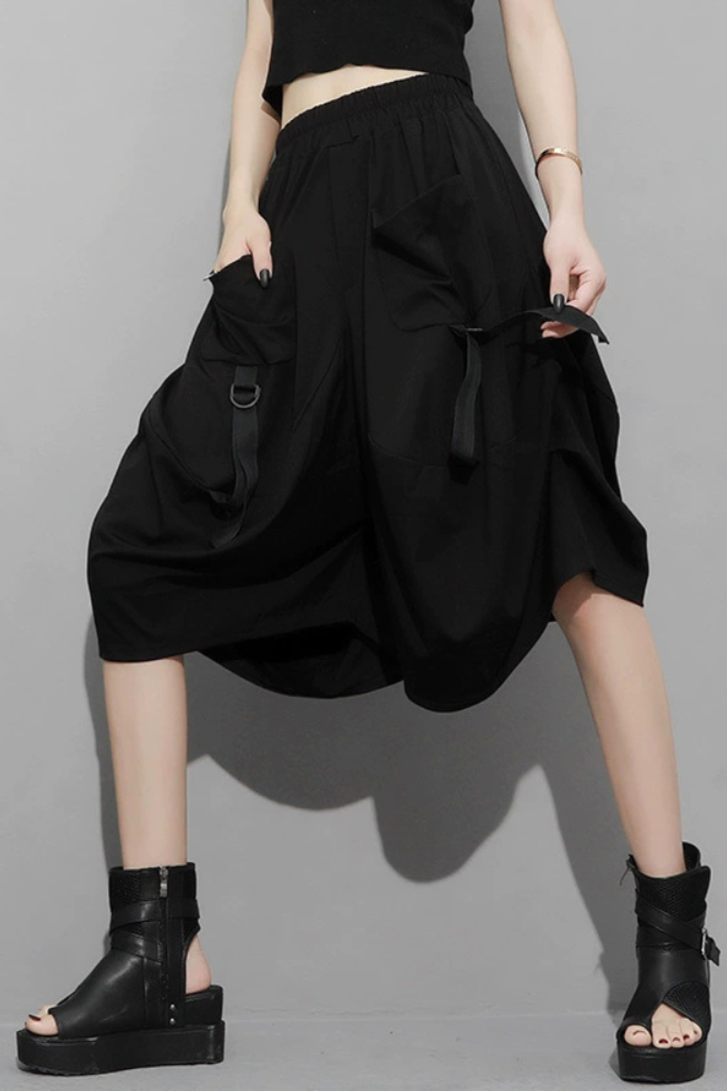 Gothic Dark Style Loose Cargo Bubble Skirt Shorts