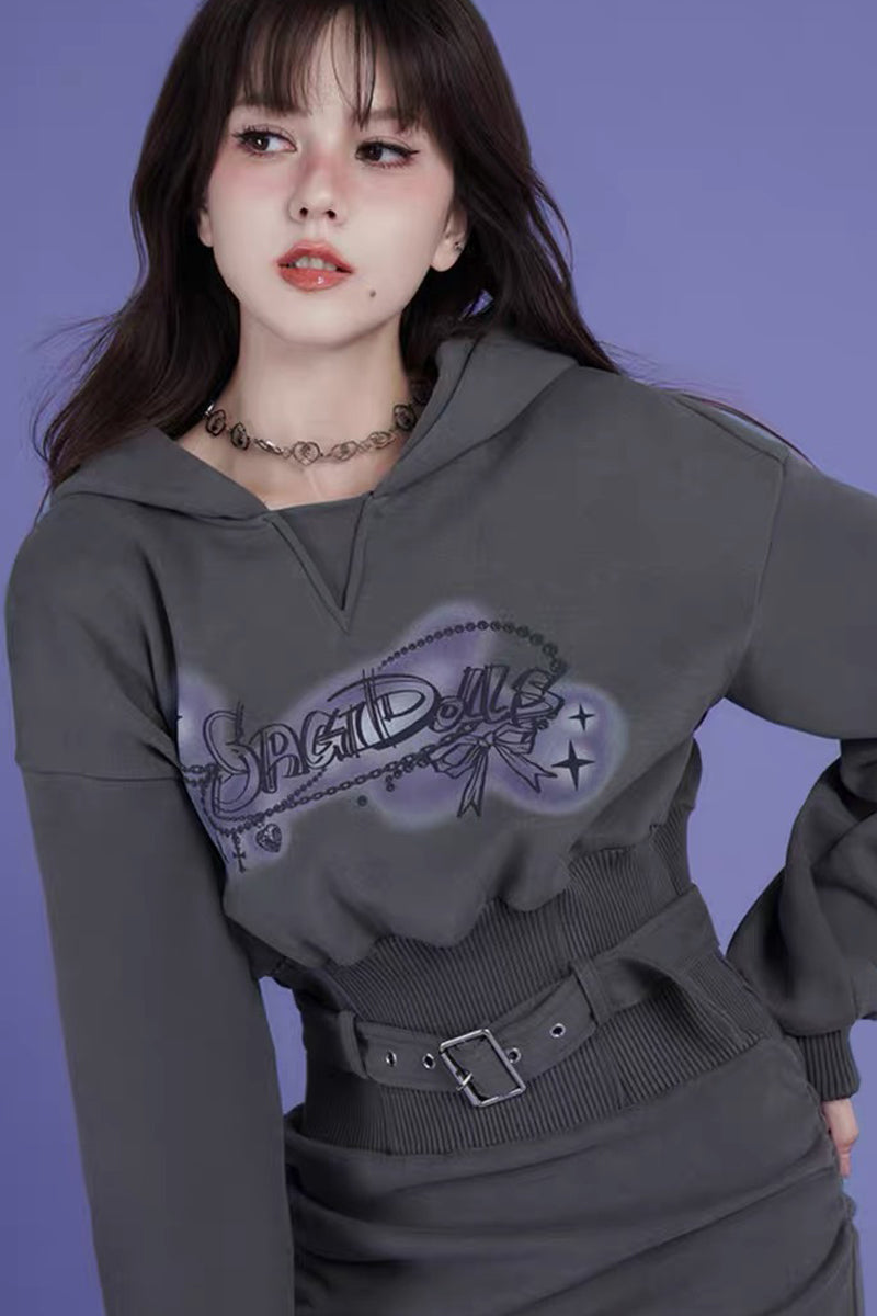 Hot Girl Fleece Hooded Sweatshirt Dress