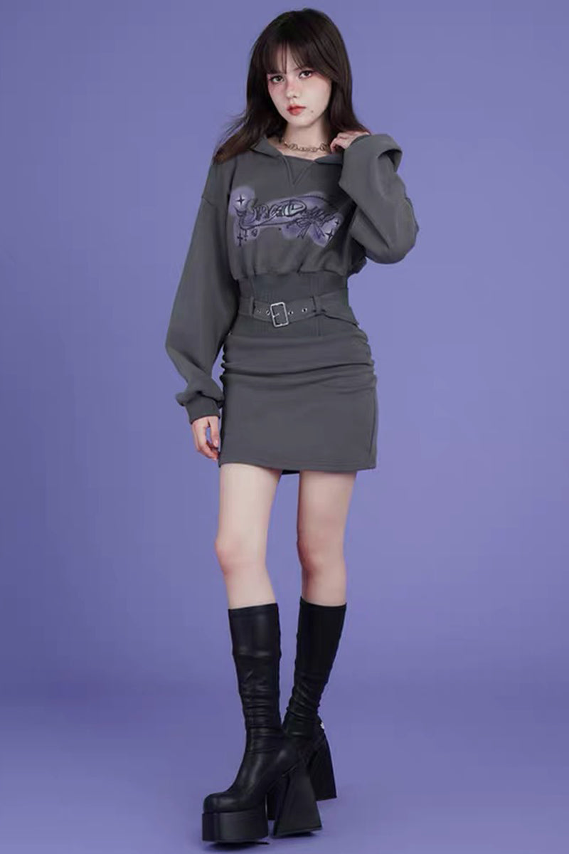 Hot Girl Fleece Hooded Sweatshirt Dress