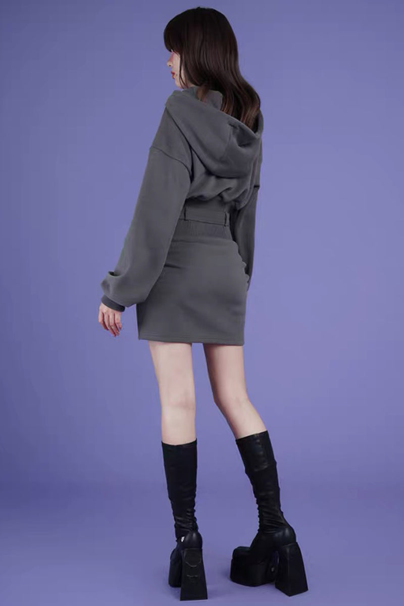 Hot Girl Fleece Hooded Sweatshirt Dress