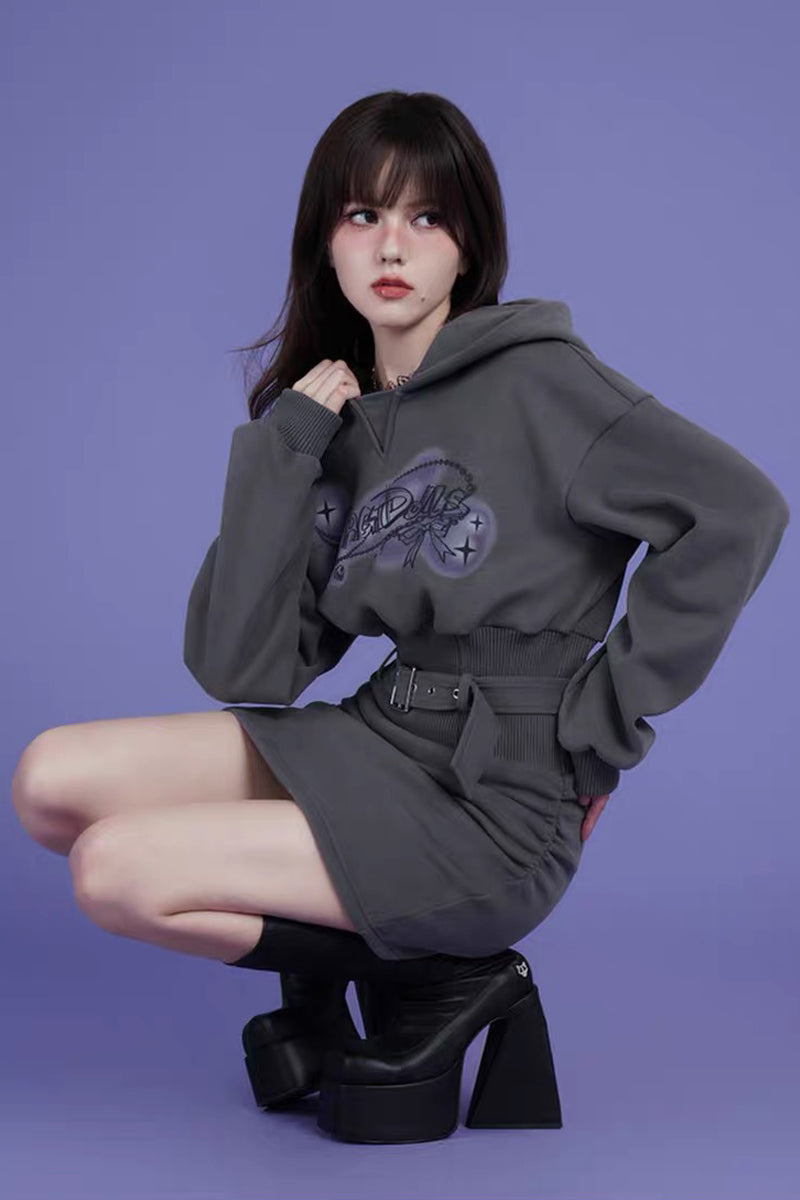 Hot Girl Fleece Hooded Sweatshirt Dress