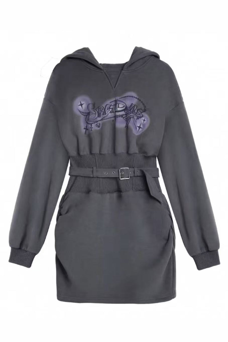 Hot Girl Fleece Hooded Sweatshirt Dress