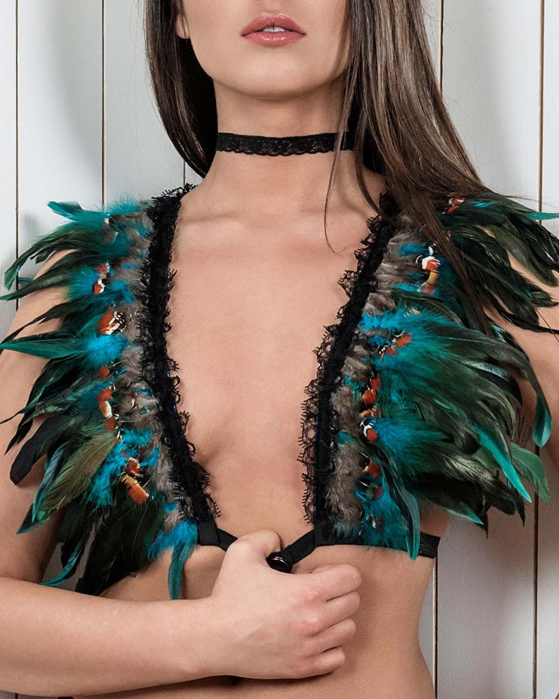 Lace Green Feather Lingerie